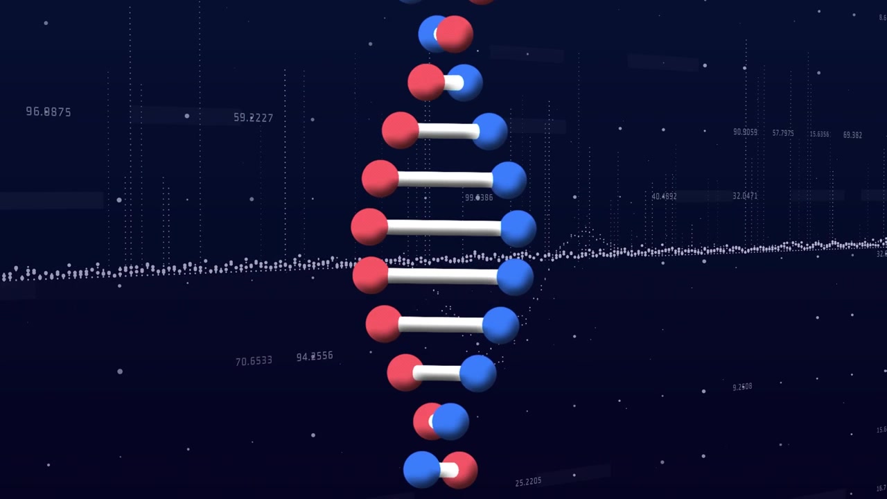 Unik designvideo med DNA-struktur och animering, utrymme för text.