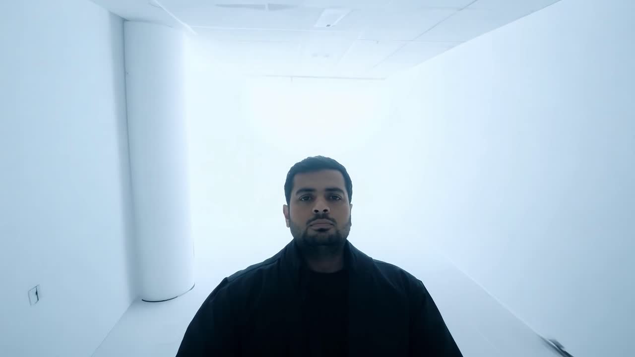 Man in a Black Jacket Posing in a White Studio