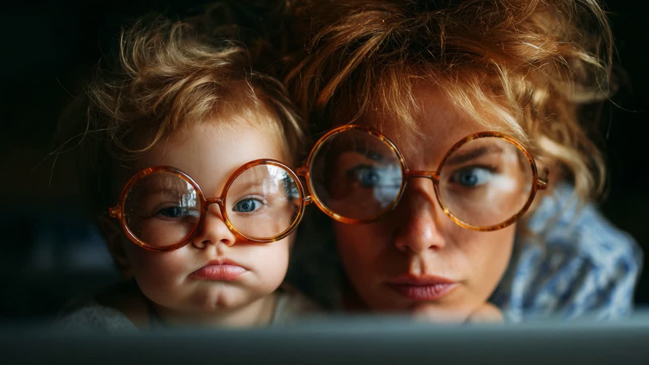 Captivating Moments: A Mother and Child Share an Enthralling Experience While Engrossed in a Screen, Showcasing Curiosity and Connection Through Their Enchanting Expressions