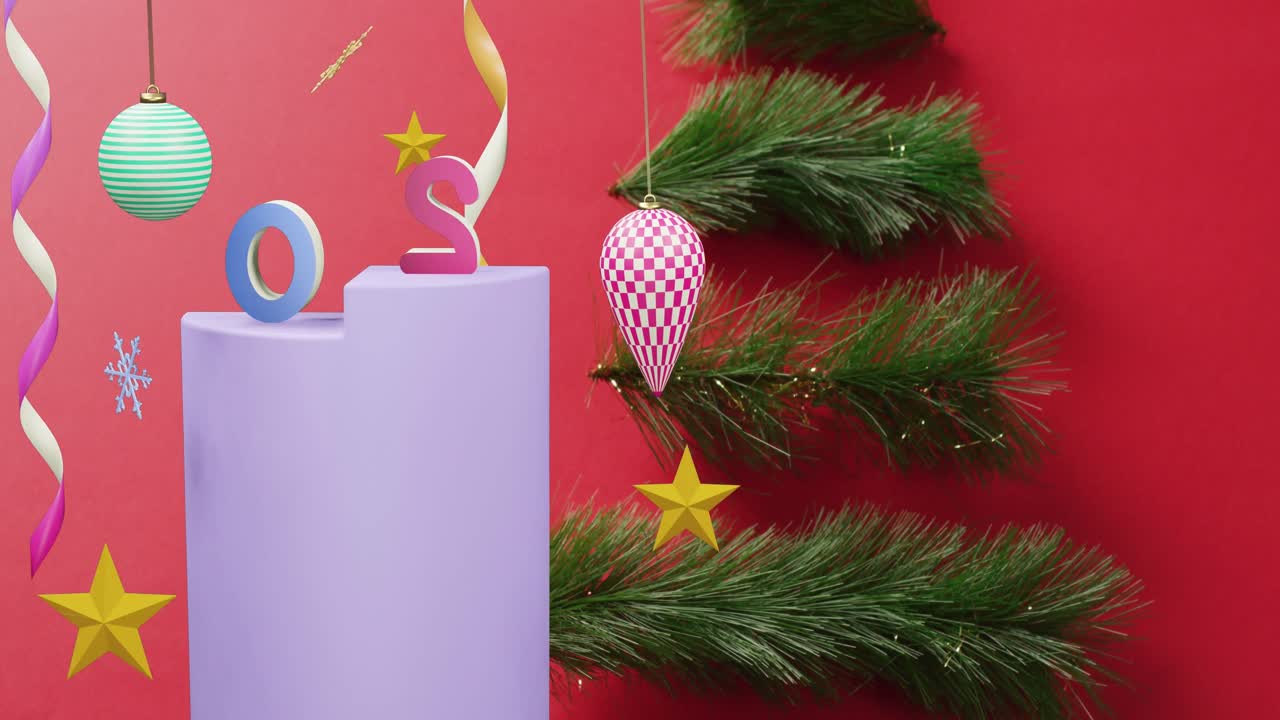 animación del texto de 2024 y decoraciones navideñas en el fondo