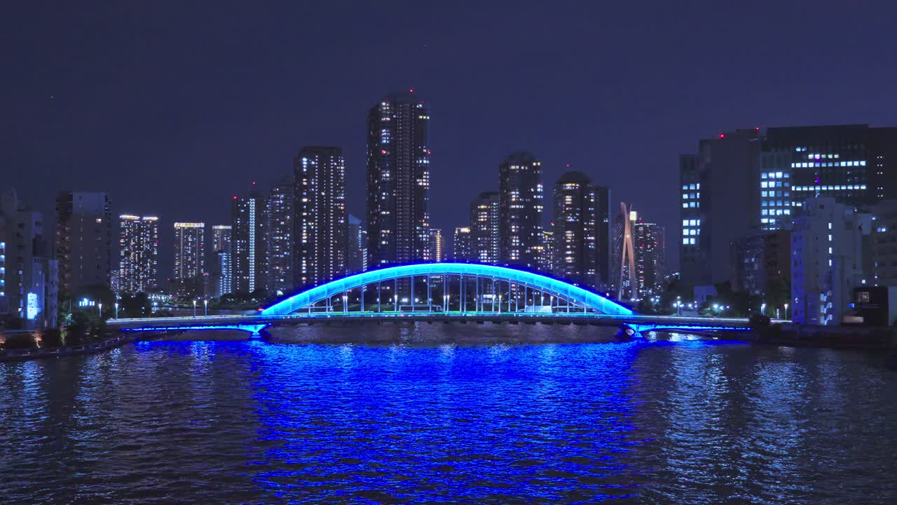 Night Cityscape with Illuminated Bridge