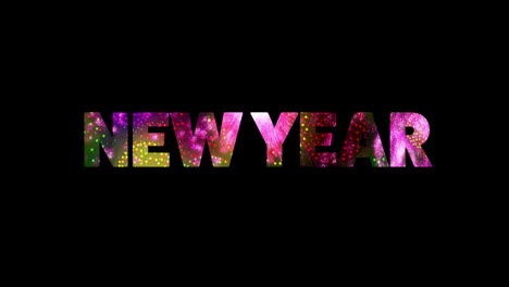 animación del texto del año nuevo con fuegos artificiales sobre fondo negro