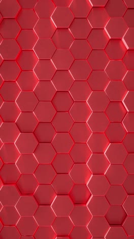 abstract background of pulsing red hexagons in wall. 3d loop vertical