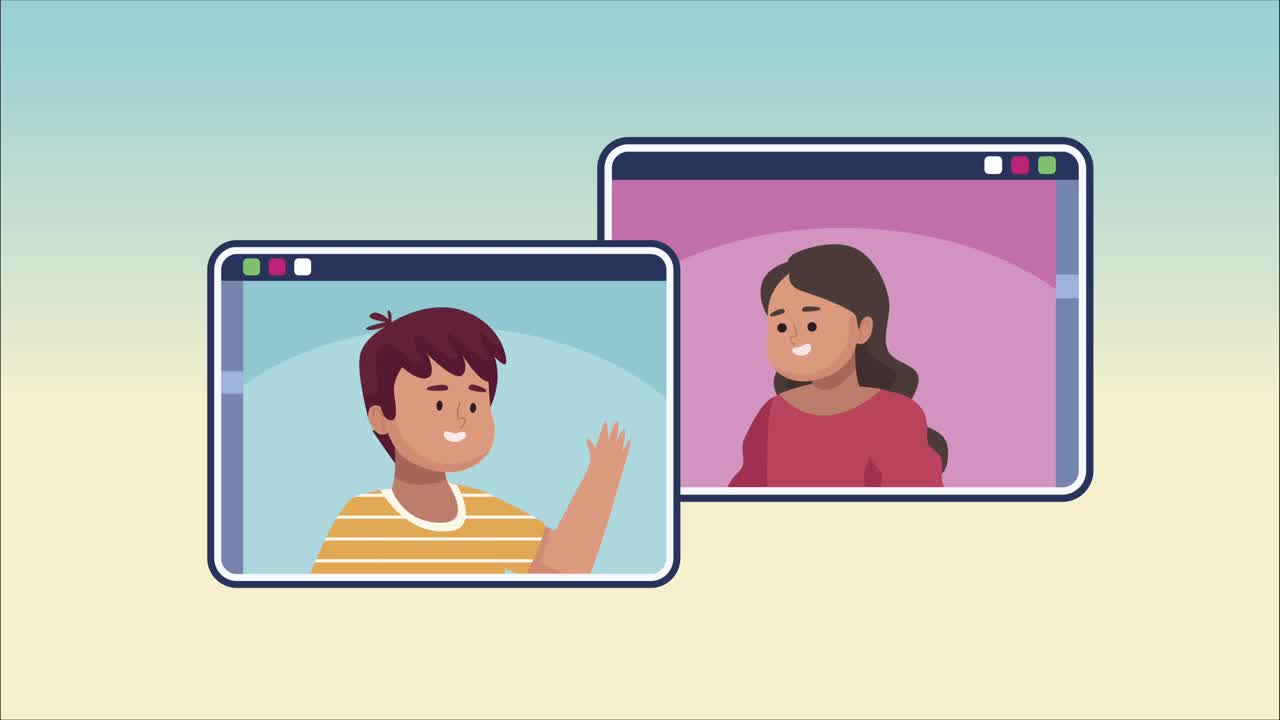 couple communicating with tablets templates animation