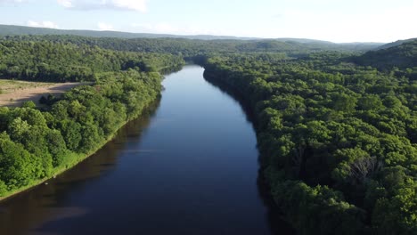 aerial view overlooking river and trees