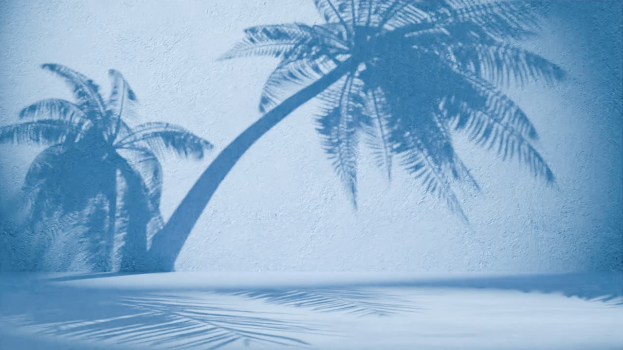 텍스처 파란 벽에 있는 종려나무 그림자