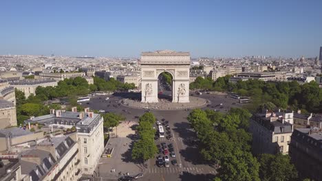 france sunny summer day paris city famous arch de triumph aerial panorama 4k time lapse