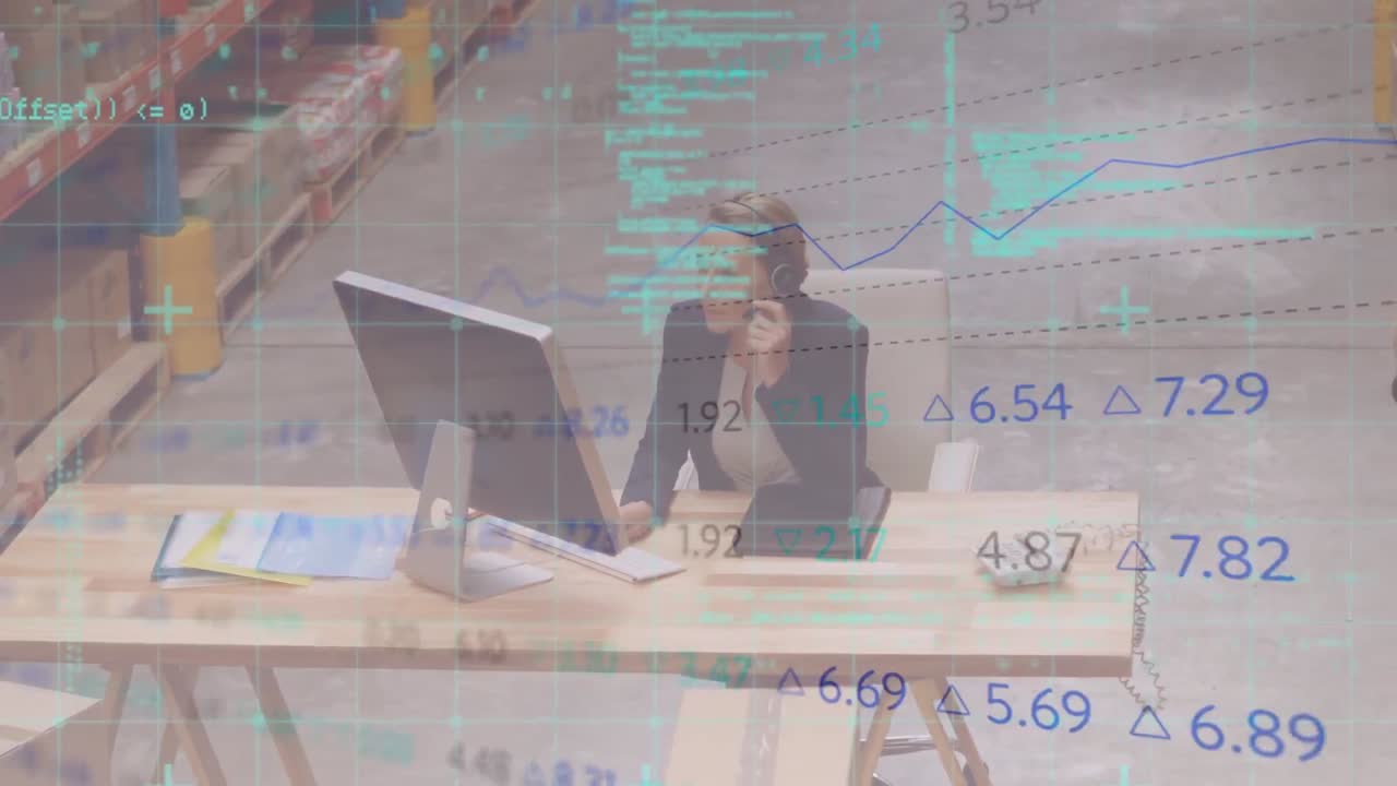 백인 여성 노동자에 대한 데이터 처리 애니메이션