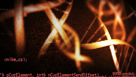 animation of microprocessor connections and data processing against spinning dna structures