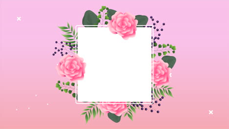 beautiful floral decoration in square frame with pink roses