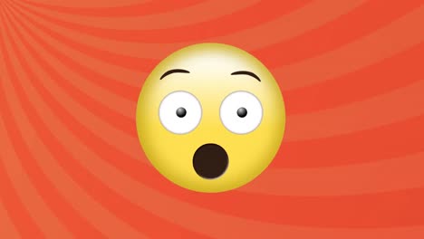 animation of surprised face emoji against radial rays in seamless pattern on orange background