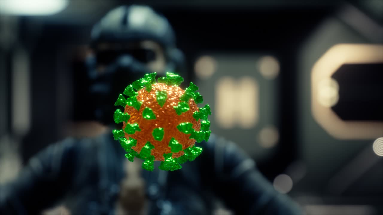 mujer con máscara médica protectora en su rostro mirando el coronavirus covid-19