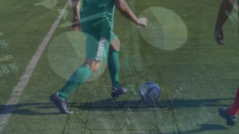 animación del procesamiento de datos sobre un jugador de fútbol caucásico en el campo