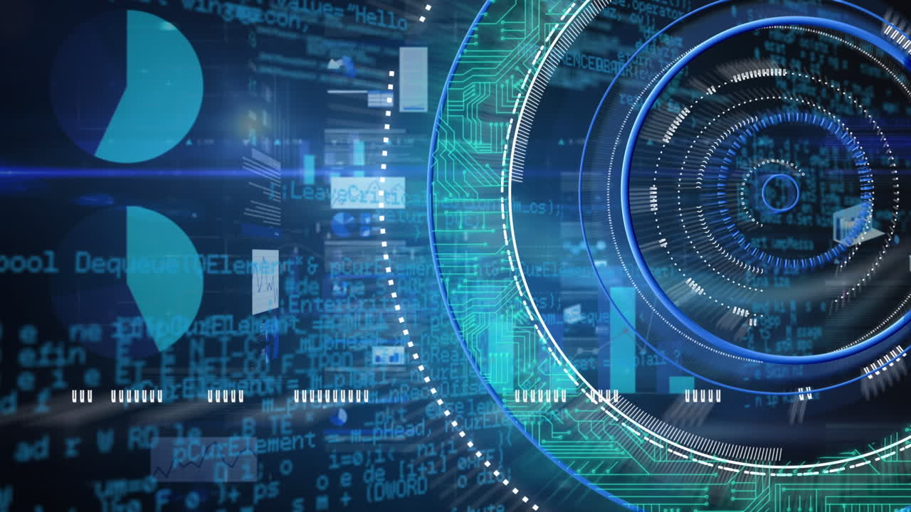 파란색 배경에 있는 금융 데이터 처리 애니메이션