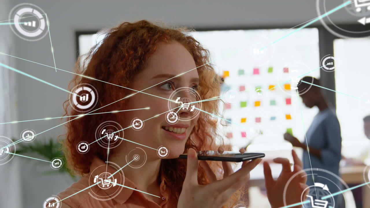 Animation of network of connections over diverse business people in office