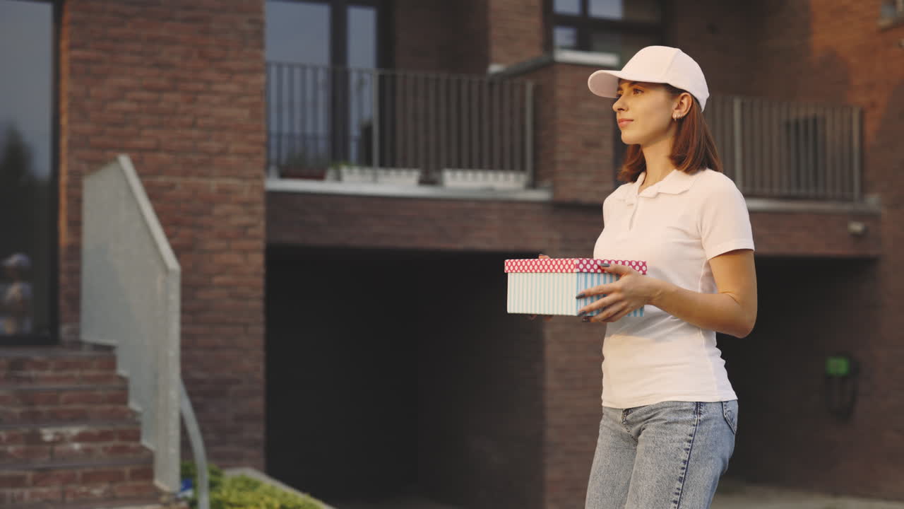 Kvinna som levererar ett paket