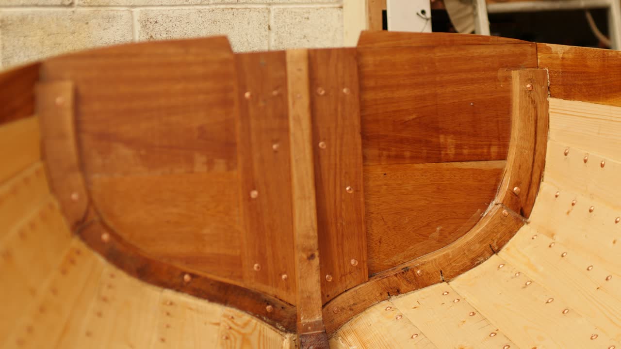 Oiled Wooden Transom of traditional wooden boat