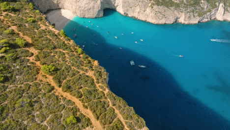 navagio beach, zakynthos, greece: aerial views of the famous shipwreck bay