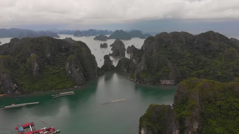 Aerial-clip-of-Halong-Bay-in-Vietnam-on-a-cloudy-day