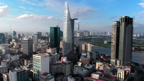 aerial view of high rise buildings in the financial district of ho chi minh city aka saigon, vietnam
