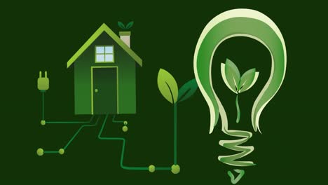 Animation-of-green-lightbulb-and-house-on-green-background