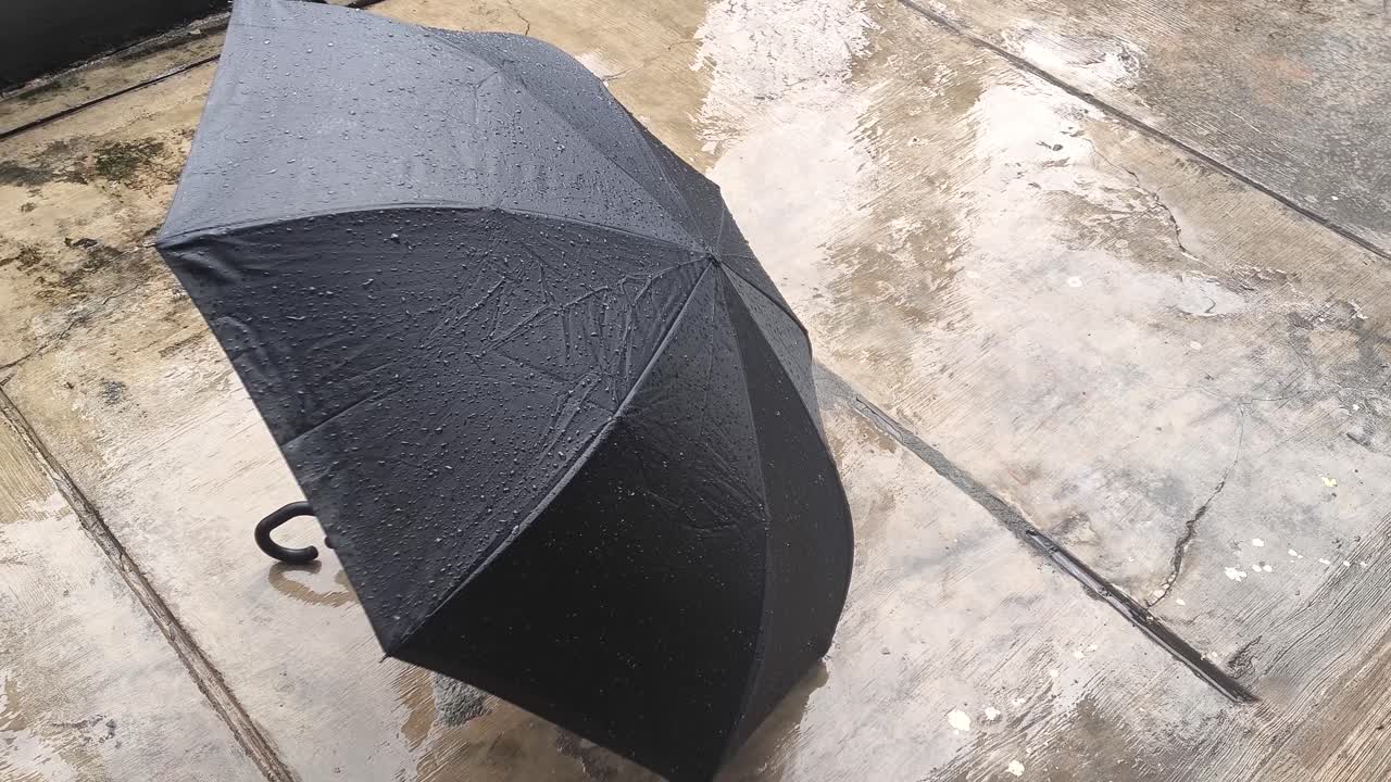 paraguas negro en el suelo después de la lluvia