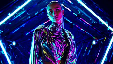 cyberpunk fashion portrait with neon lights