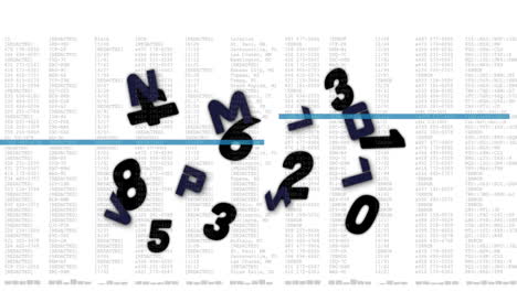 animación de números y procesamiento de datos sobre fondo blanco