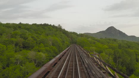 Onawa trestle bridge tracking backwards over tracks Summer sunrise