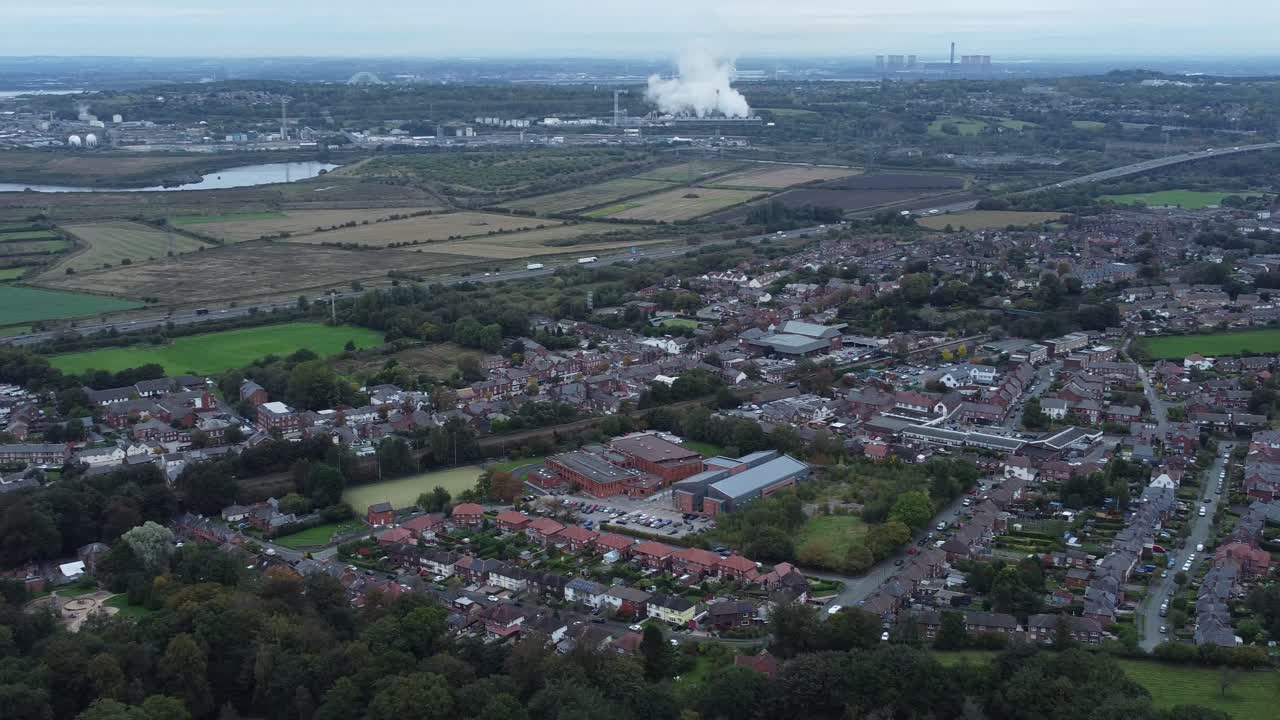 halton north england runcorn 체셔 시골 산업 풍경 느린 추적 오른쪽 위의 조감도