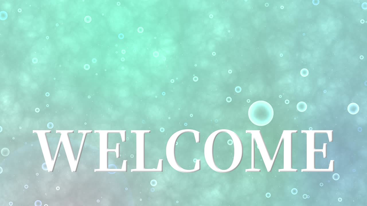 Animazione testuale del messaggio "WELCOME" in motion graphics