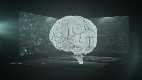 animation of human brain with mathematical equations over abstract background