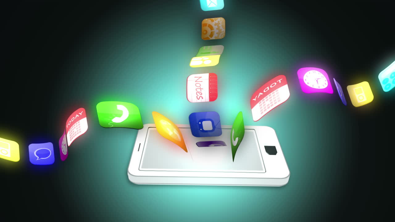 iconos de aplicaciones flotando desde el teléfono inteligente