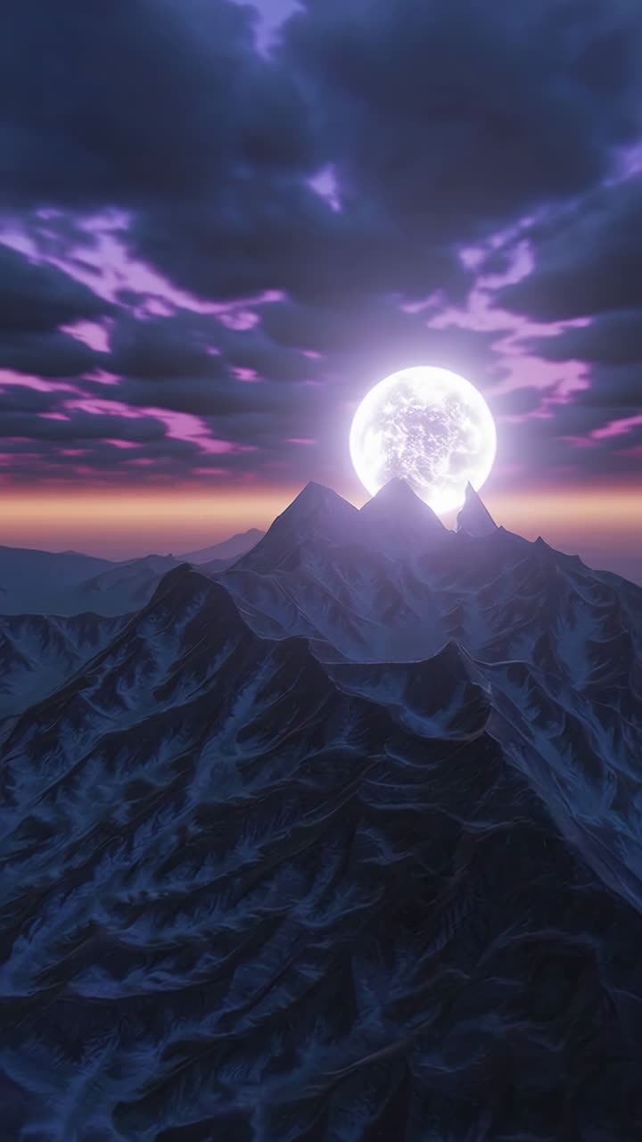 Full Moon Rising Over Majestic Snow-Capped Mountains
