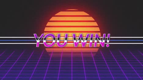 animation vintage video game screen with words you win written
