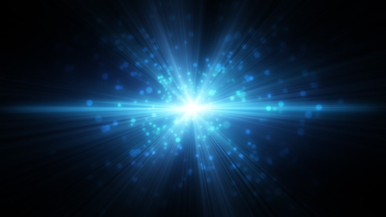 Bright Blue Starburst Light Expanding on Dark Background