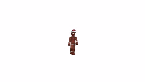 christmas gingerbread wearing a santa hat and walking towards the camera on white background