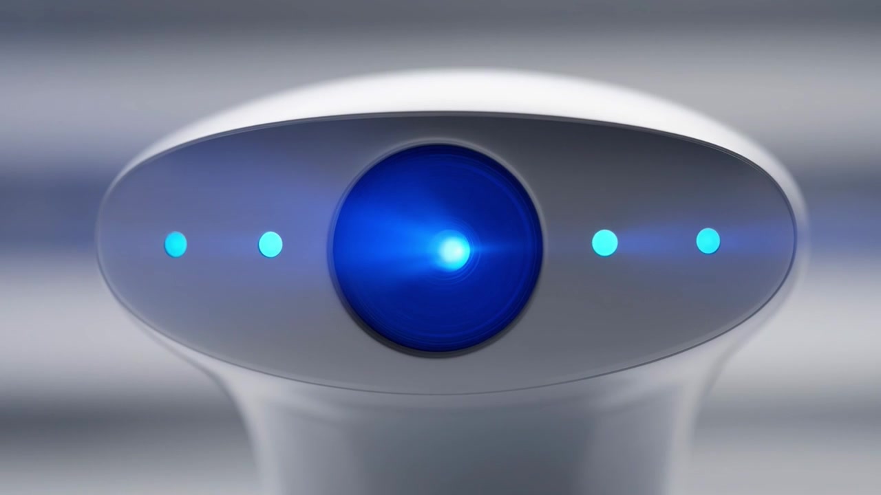 Futuristic Robot Device with Pulsating Blue Eye