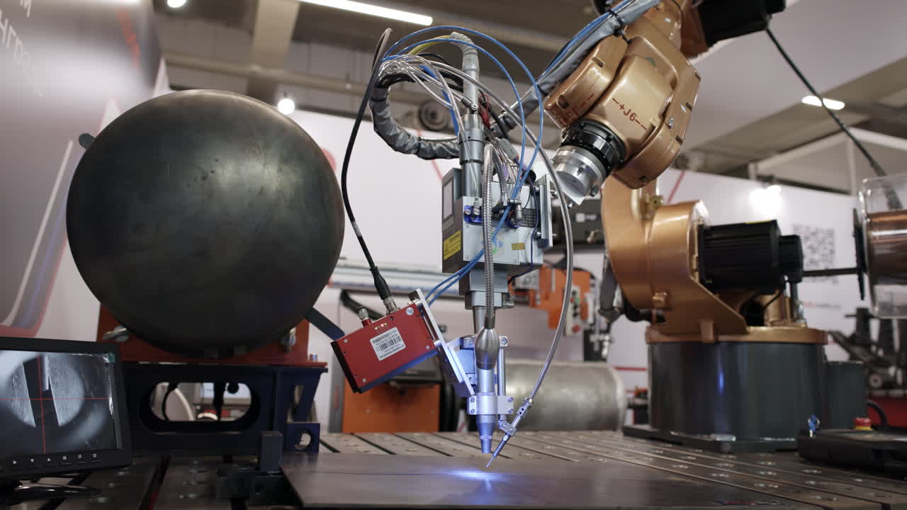 robot industriale che esegue operazioni di saldatura laser