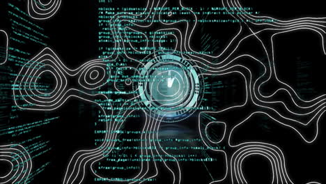 animación del reloj, procesamiento de datos a través de líneas blancas red de conexiones