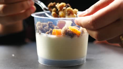 delicious yogurt parfait with granola and dried apricots