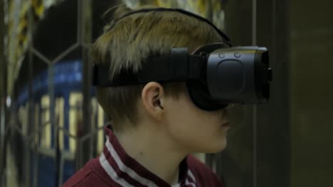 teenager wearing vr headset in a museum