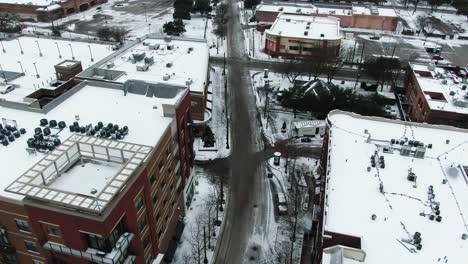 dallas city skyline drone shot in the snow