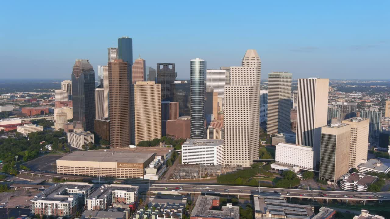 Aerial of Houston cityscape on a sunny day