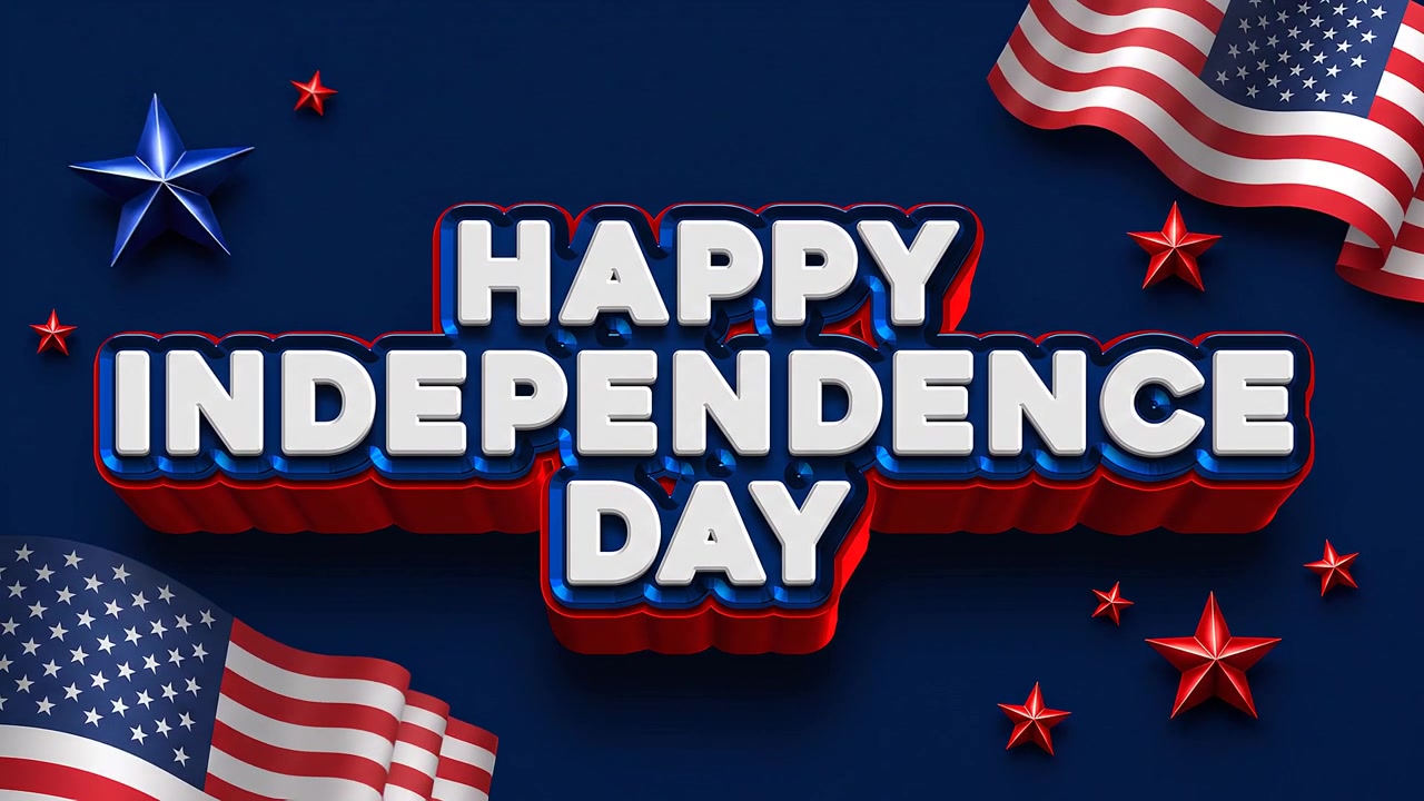 Happy Independence Day Typography On Dark Patriotic Background With American Stars