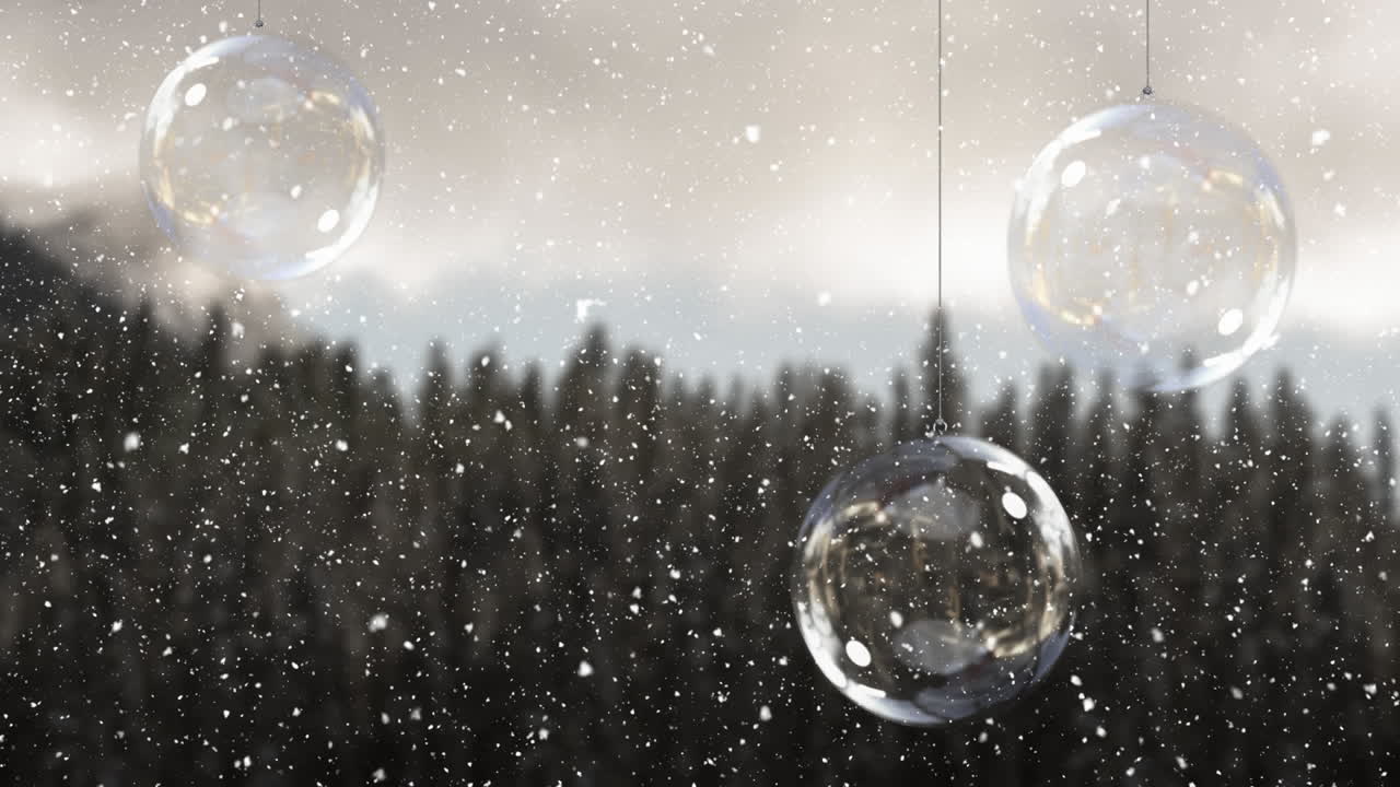 크리스마스 보블 위에 내리는 눈의 애니메이션
