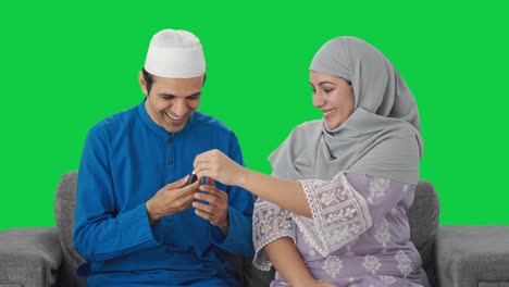 muslim wife gifting car to husband green screen