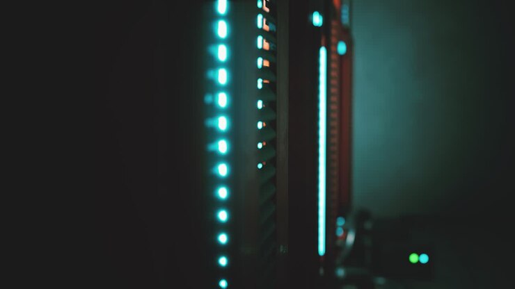 Clean industrial interior of a data server room with servers