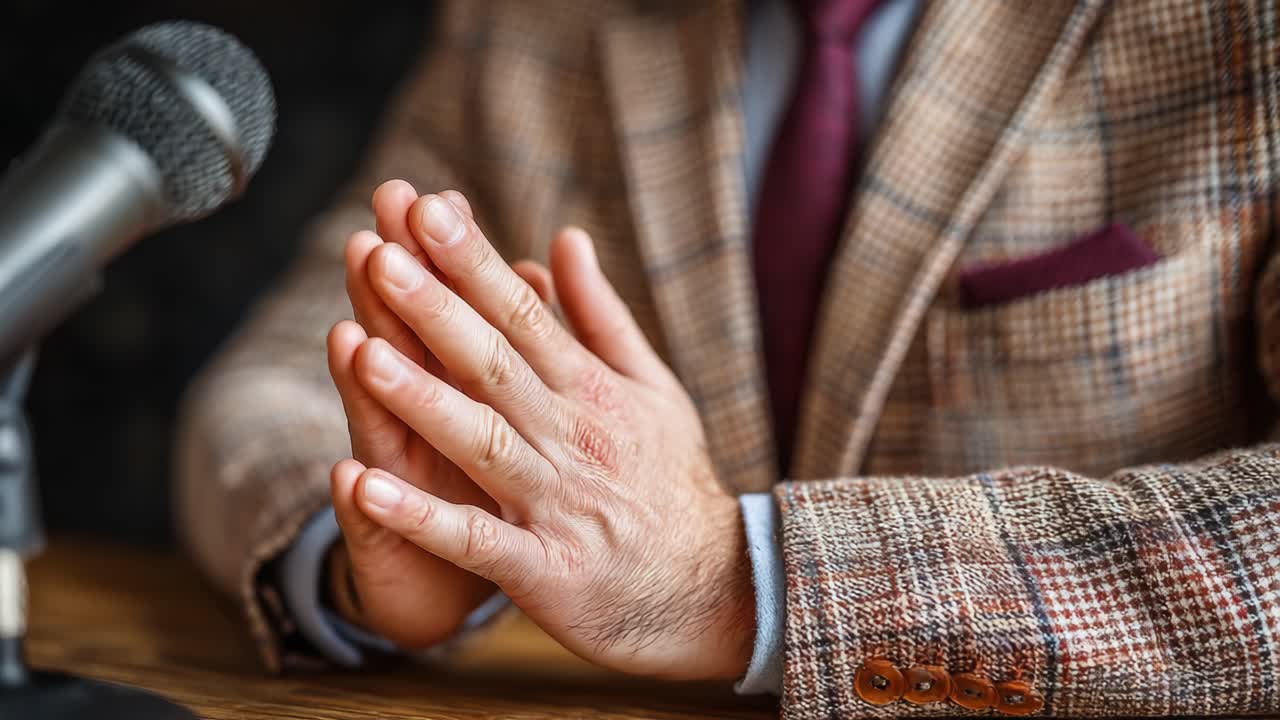 A Close-Up of Hands in a Thoughtful Pose During a Formal Discussion, Highlighting the Elegance of Attire and the Intensity of the Moment Captured