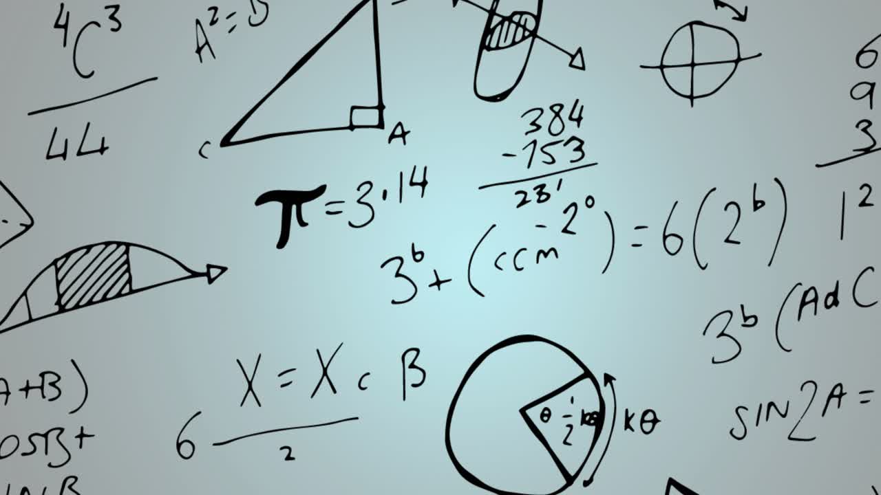 Animation of mathematical equations on grey background